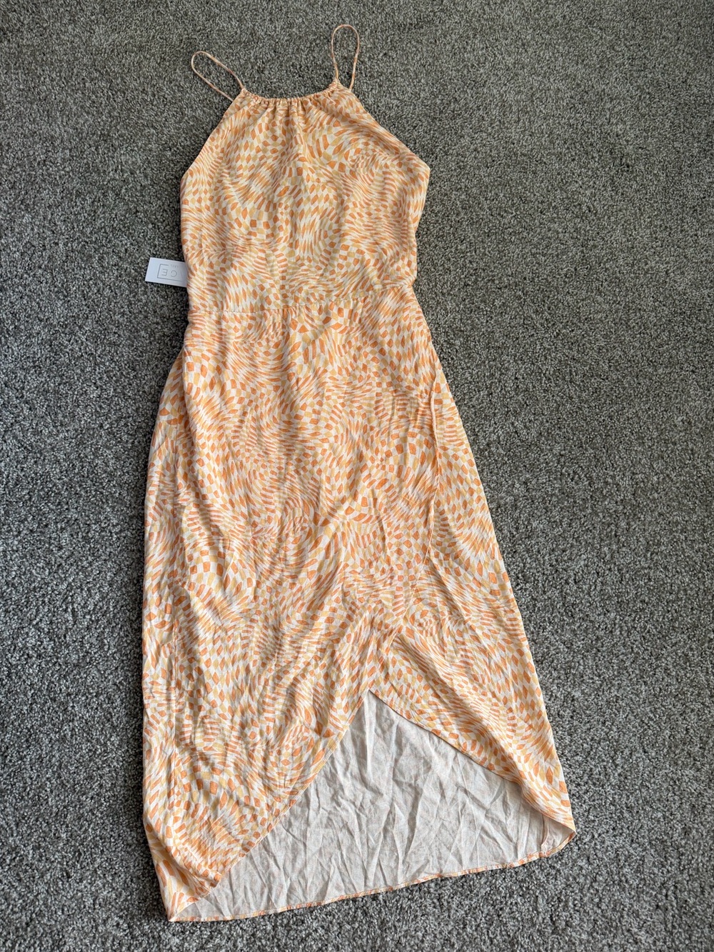 Sage Orange and Cream High-Low Halter Dress